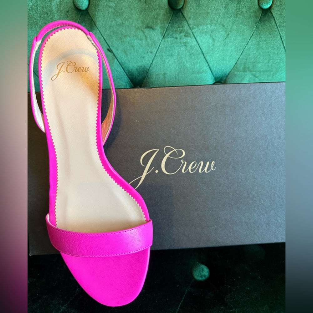 J.Crew Neon Flamingo Leather Slingback Kitten Heel Sandals NIB Size 9